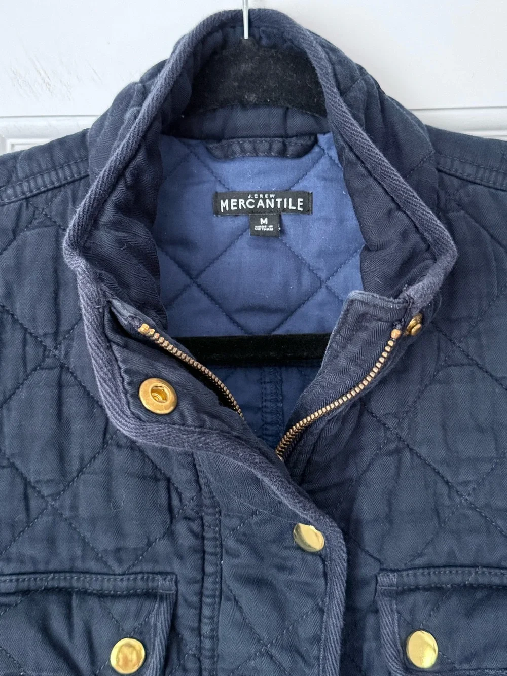 J.Crew Mercantile Navy Cotton Quilted Field Jacket Gold Hardware Size Medium